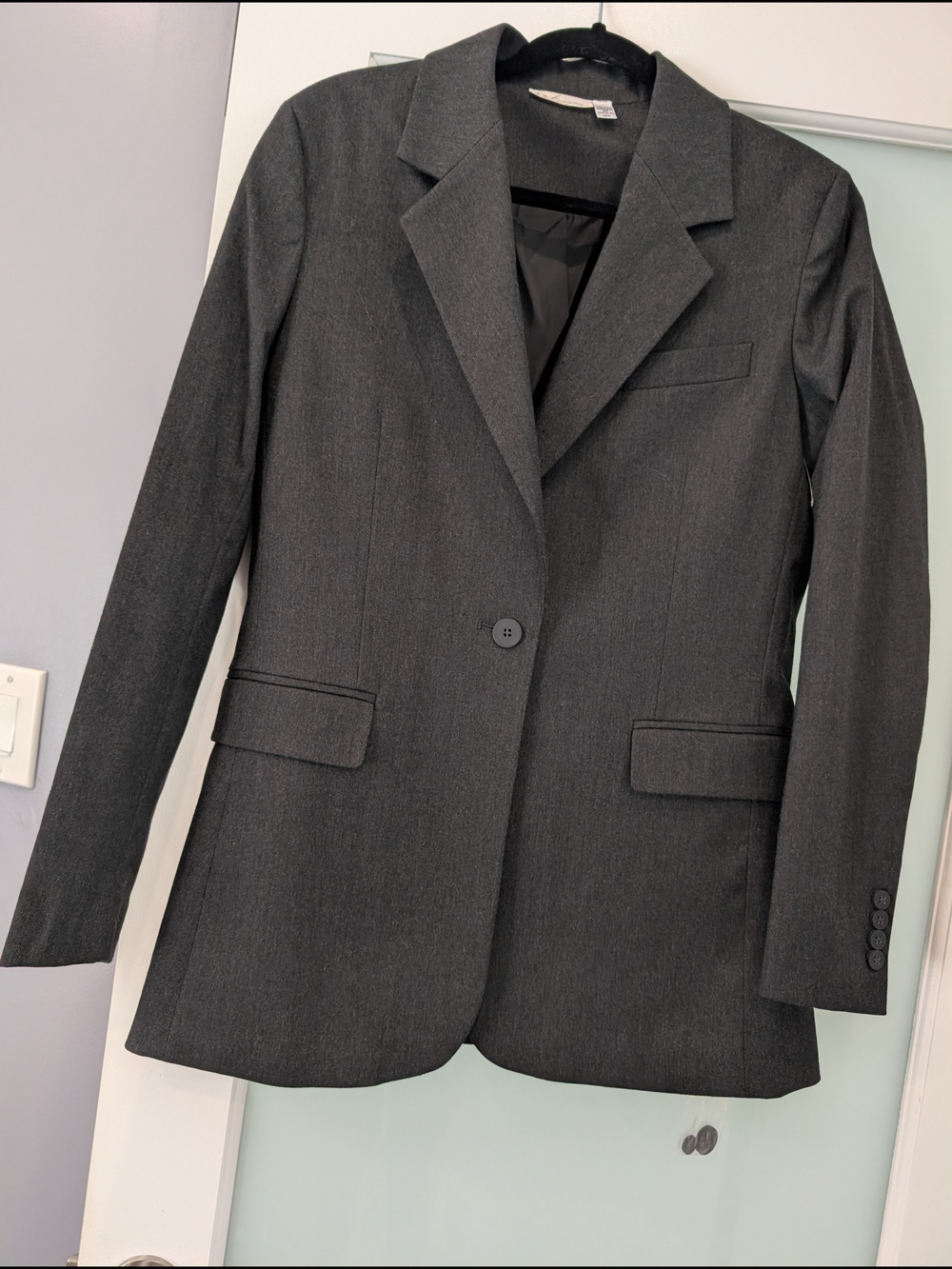 Women's Dark Gray Single-Button Tailored Blazer